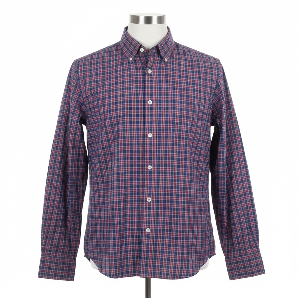 Untuckit Plaid Button Down Shirt Red Blue Mens L Slim Fit Casual‎ Weekend Style